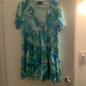 Vici Women's Blue and Green Abstract Patterned Dress